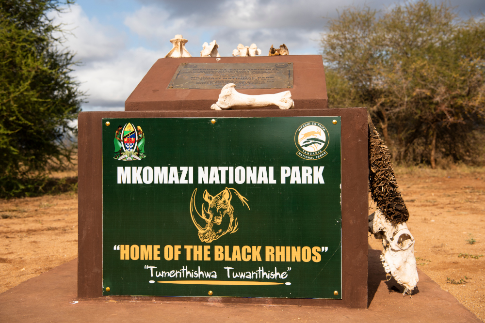 Sign board at the rhino sanctuary, Mkomazi National Park, Tanzania