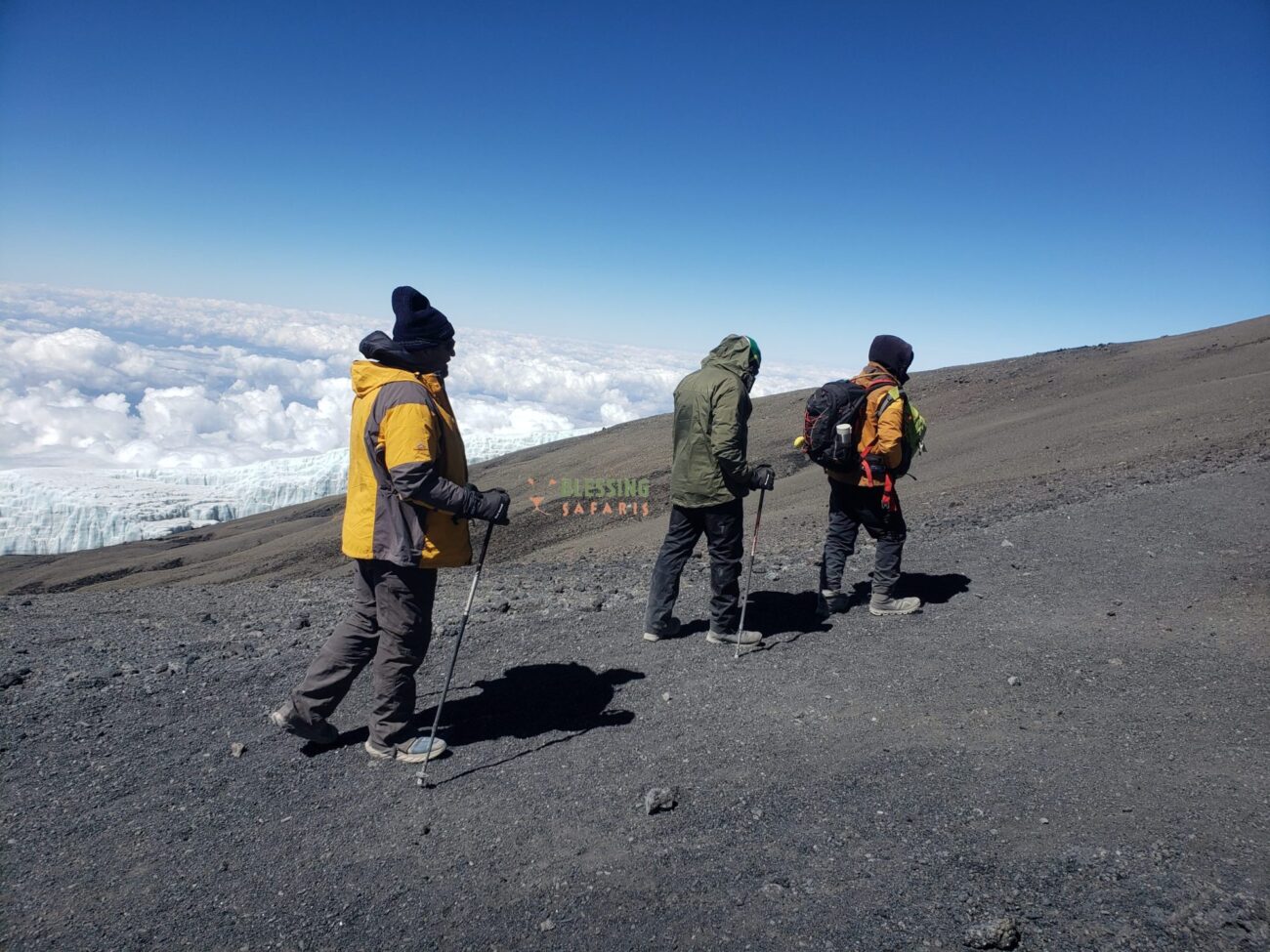 a summit night walk to the summit of Kilimanjaro by climber from Rongai route