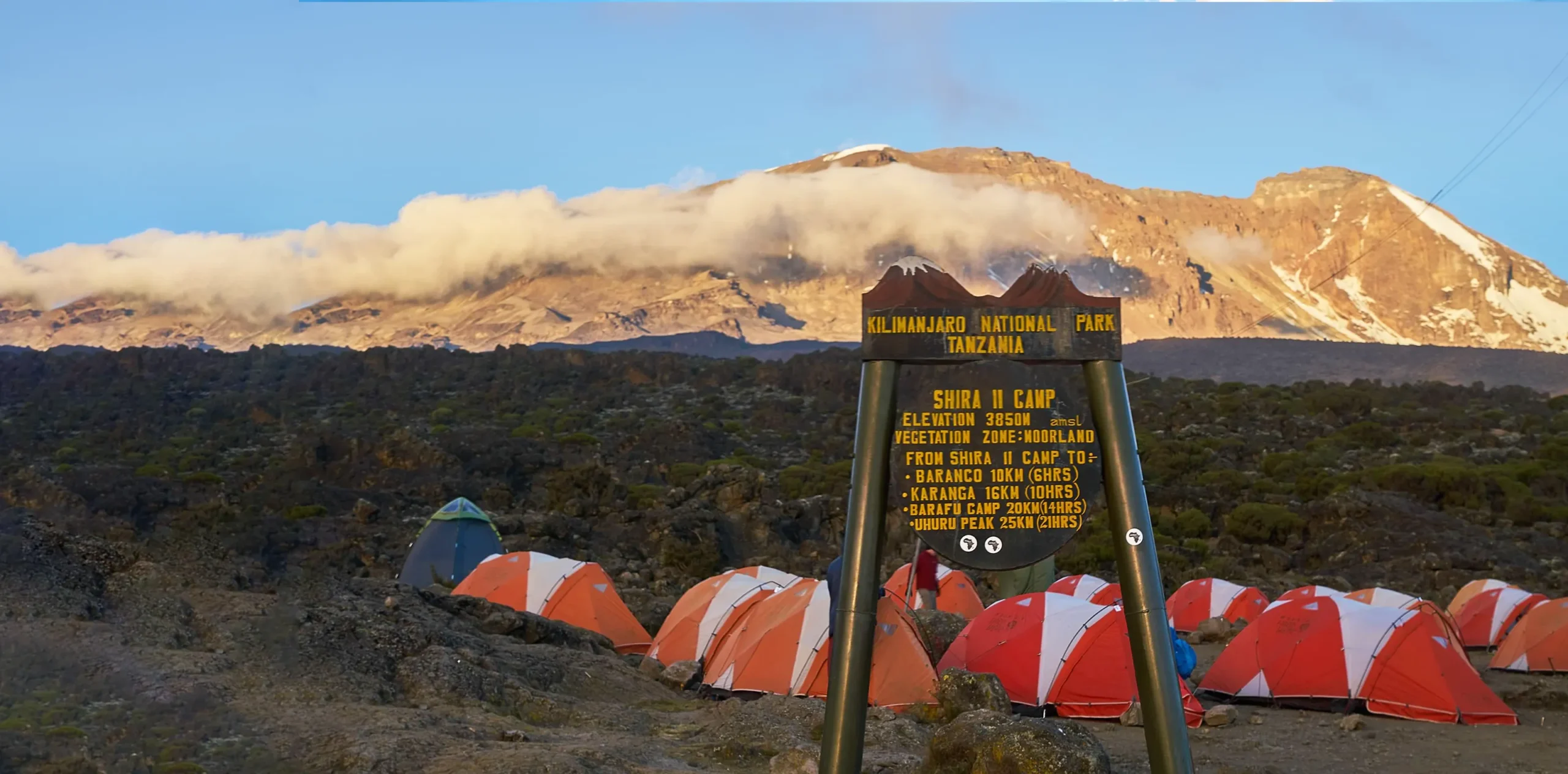 shira 2 camp sign on mount kilimanjaor 