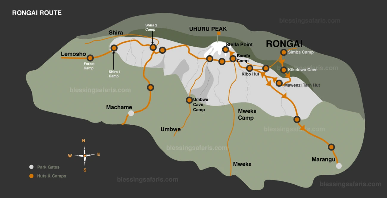 7-day kilimanjaro trek rongai route map